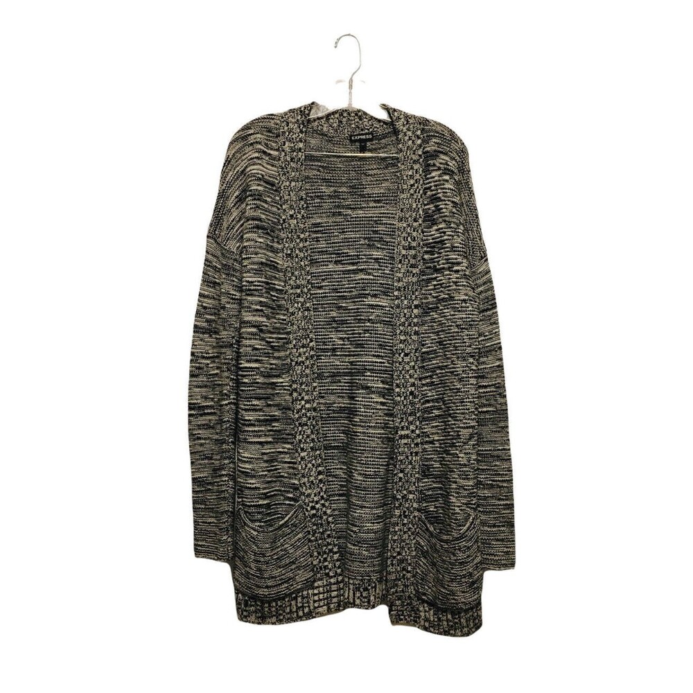 Express Cardigan Long Sleeves Gray Chunky Knit Open Sweater Oversize SP